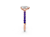 Rose gold Pear Cut Diamond Solitaire Ring with Round with Tanzanite side stone Pavé Band and Prong Setting_14