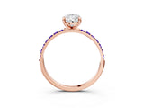 Rose gold Pear Cut Diamond Solitaire Ring with Round with Tanzanite side stone Pavé Band and Prong Setting_15