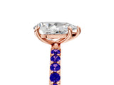 Rose gold Pear Cut Diamond Solitaire Ring with Round with Tanzanite side stone Pavé Band and Prong Setting_17