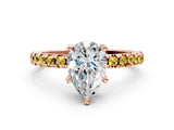 Rose gold Pear Cut Diamond Solitaire Ring with Round with Yellow Sapphire side stone Pavé Band and Four-Prong Setting_36