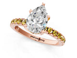 Rose gold Pear Cut Diamond Solitaire Ring with Round with Yellow Sapphire side stone Pavé Band and Four-Prong Setting_37