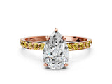 Rose gold Pear Cut Diamond Solitaire Ring with Round with Yellow Sapphire side stone Pavé Band and Prong Setting_24