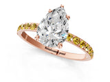 Rose gold Pear Cut Diamond Solitaire Ring with Round with Yellow Sapphire side stone Pavé Band and Prong Setting_25