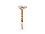 Rose gold Pear Cut Diamond Solitaire Ring with Round with Yellow Sapphire side stone Pavé Band and Prong Setting_26