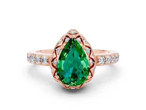 Rose gold Pear Cut Diamond Solitaire Ring with Shared Prong Pavé Band_12