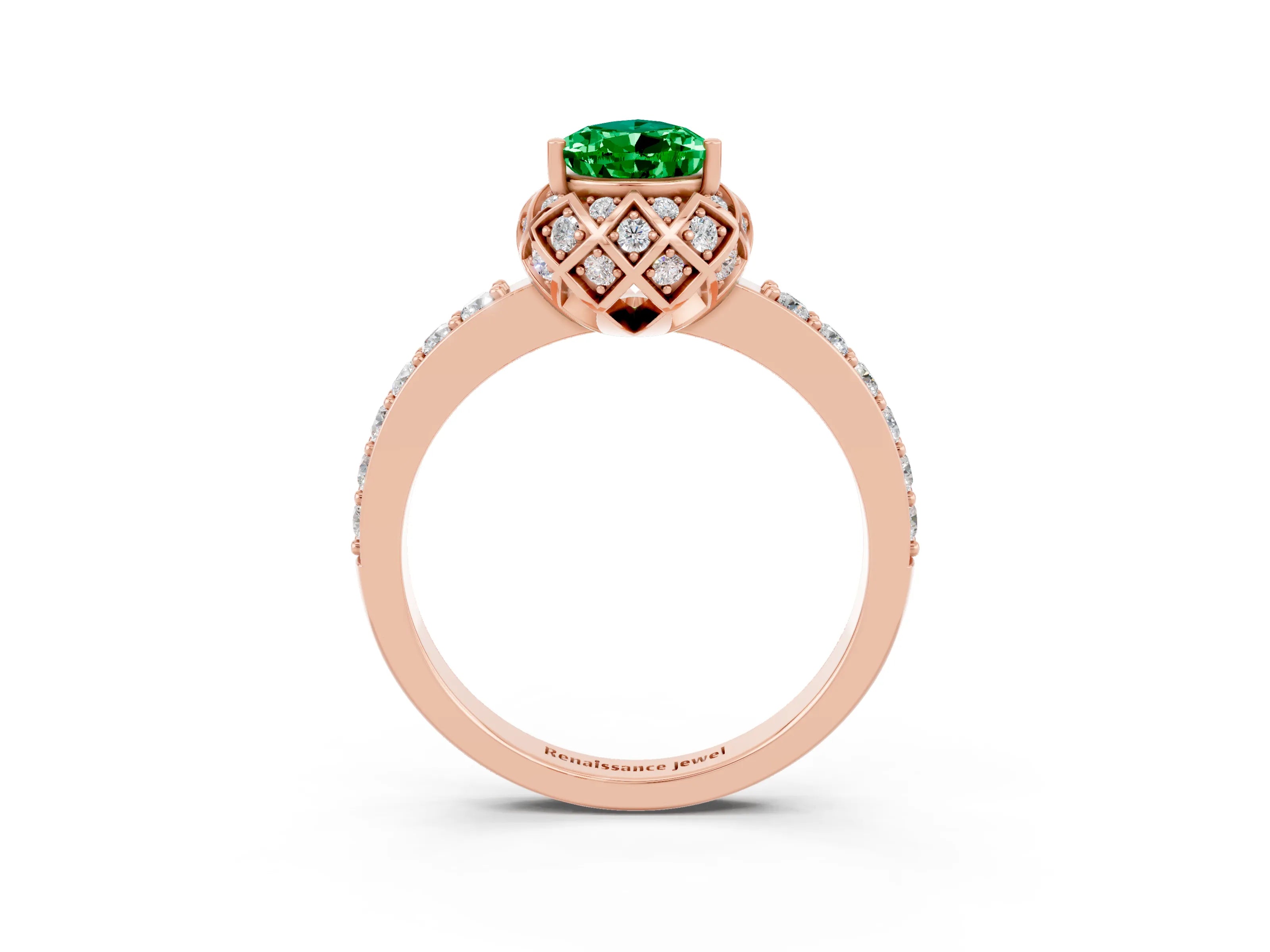 Rose gold Pear Cut Diamond Solitaire Ring with Shared Prong Pavé Band_15