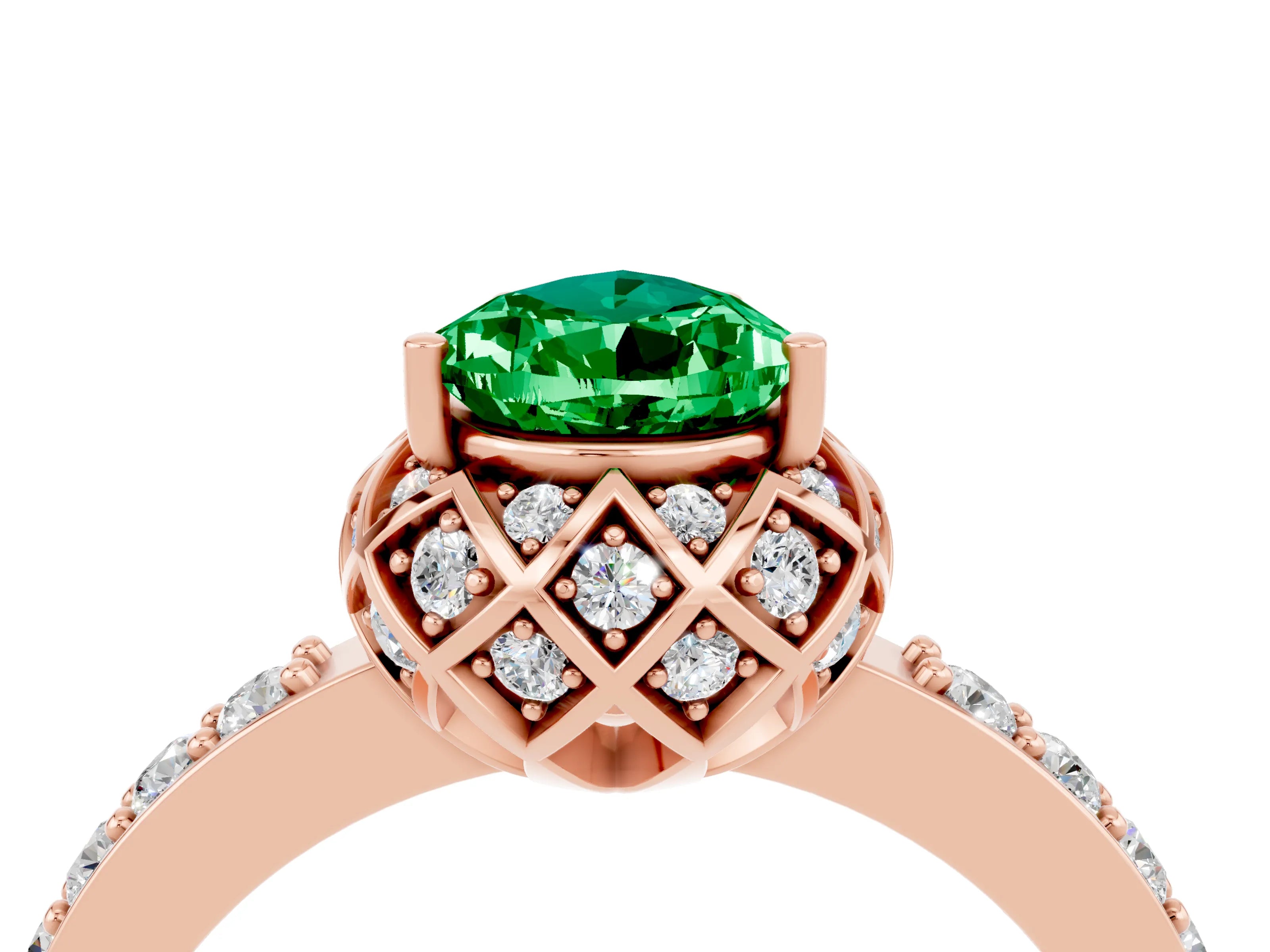 Rose gold Pear Cut Diamond Solitaire Ring with Shared Prong Pavé Band_16