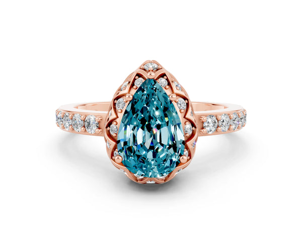 Rose gold Pear Cut Diamond Solitaire Ring with Shared Prong Pavé Band