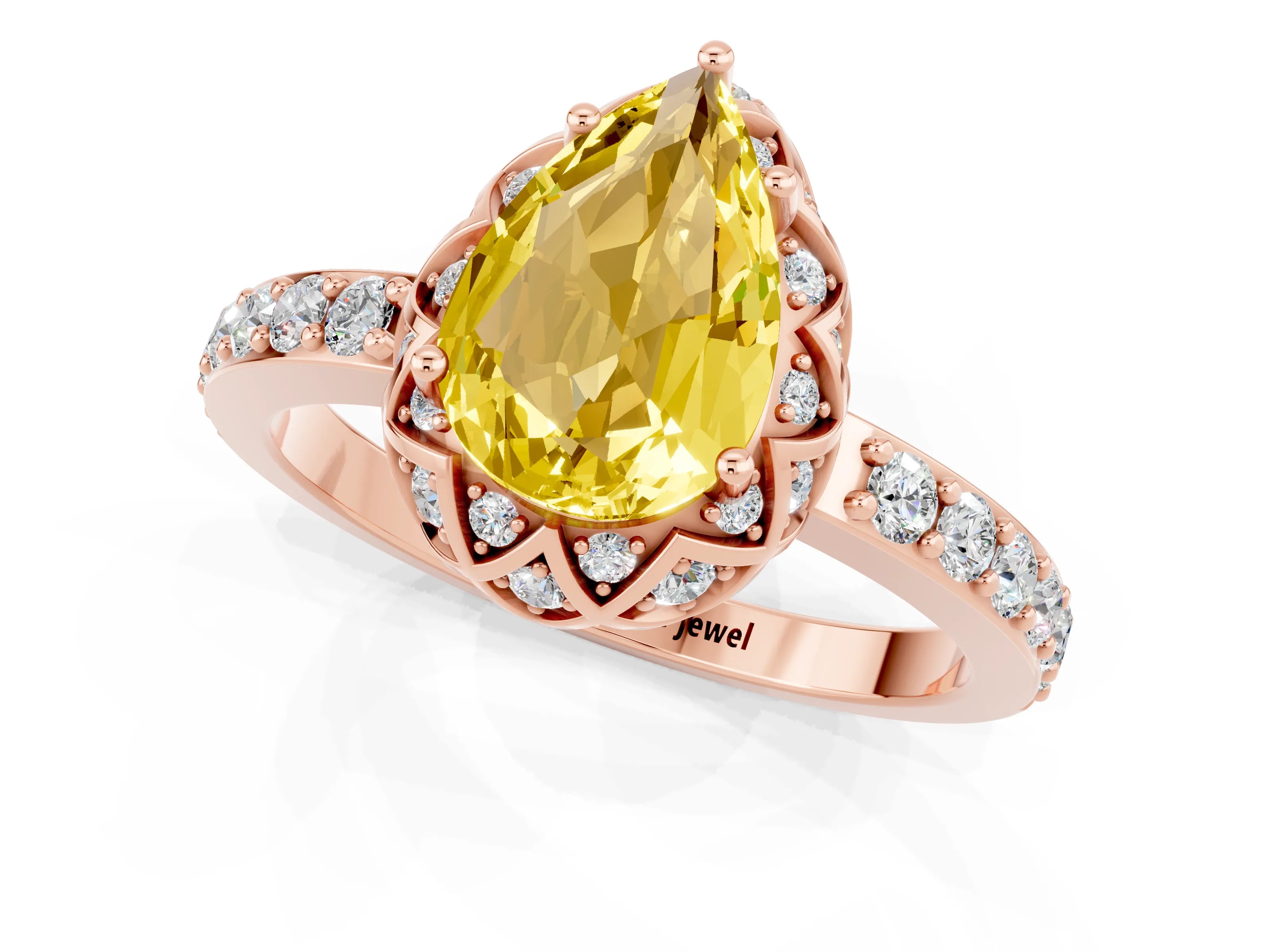 Rose gold Pear Cut Diamond Solitaire Ring with Shared Prong Pavé Band_1