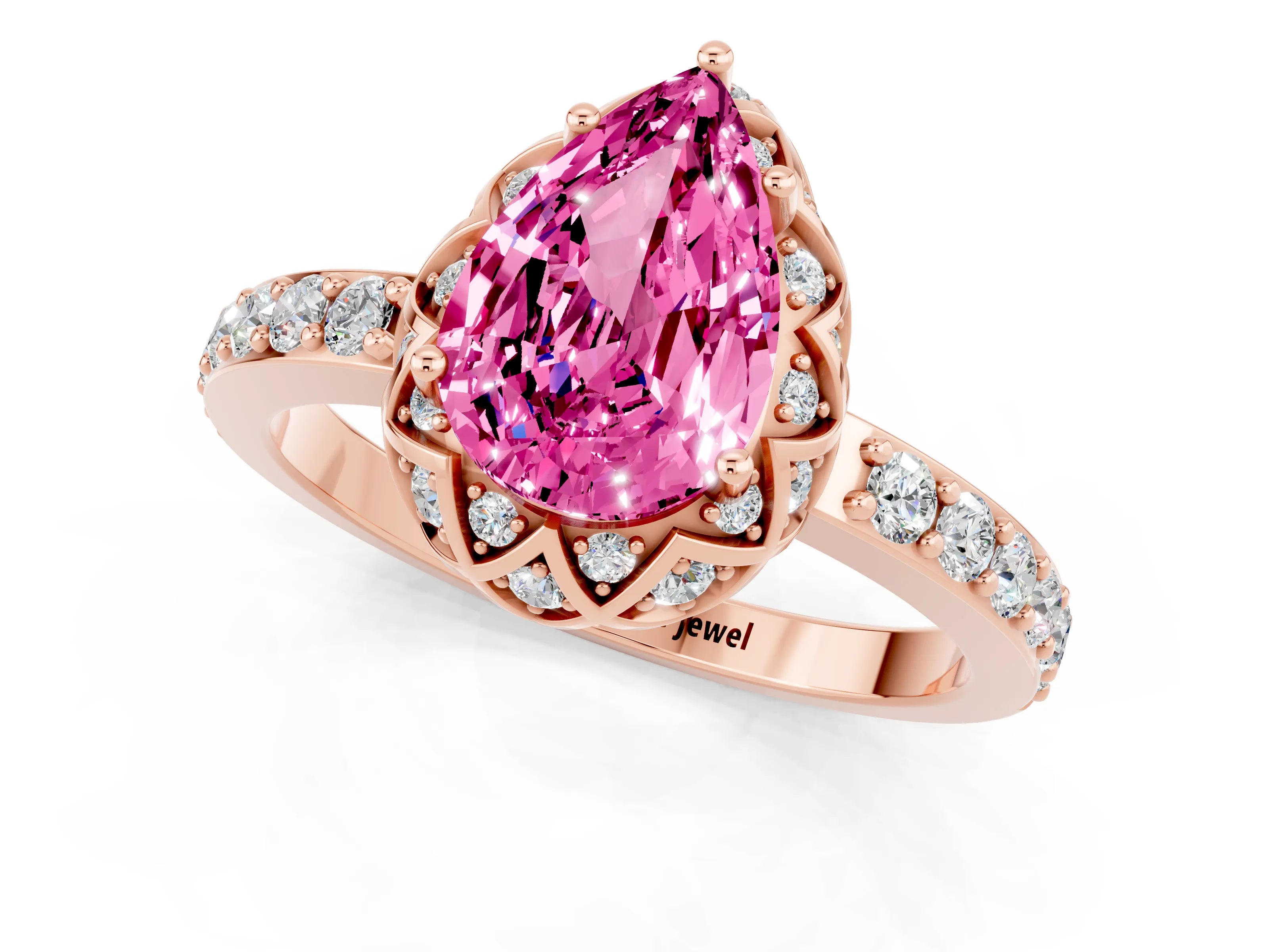 Rose gold Pear Cut Diamond Solitaire Ring with Shared Prong Pavé Band_1