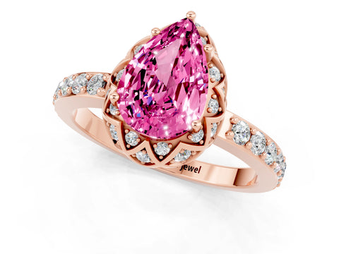 Rose gold Pear Cut Diamond Solitaire Ring with Shared Prong Pavé Band_1