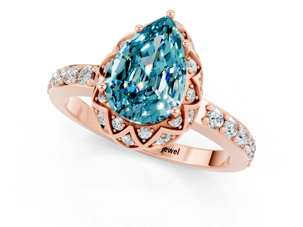 Rose gold Pear Cut Diamond Solitaire Ring with Shared Prong Pavé Band