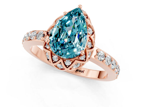 Rose gold Pear Cut Diamond Solitaire Ring with Shared Prong Pavé Band_1