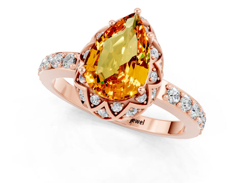 Rose gold Pear Cut Diamond Solitaire Ring with Shared Prong Pavé Band_1
