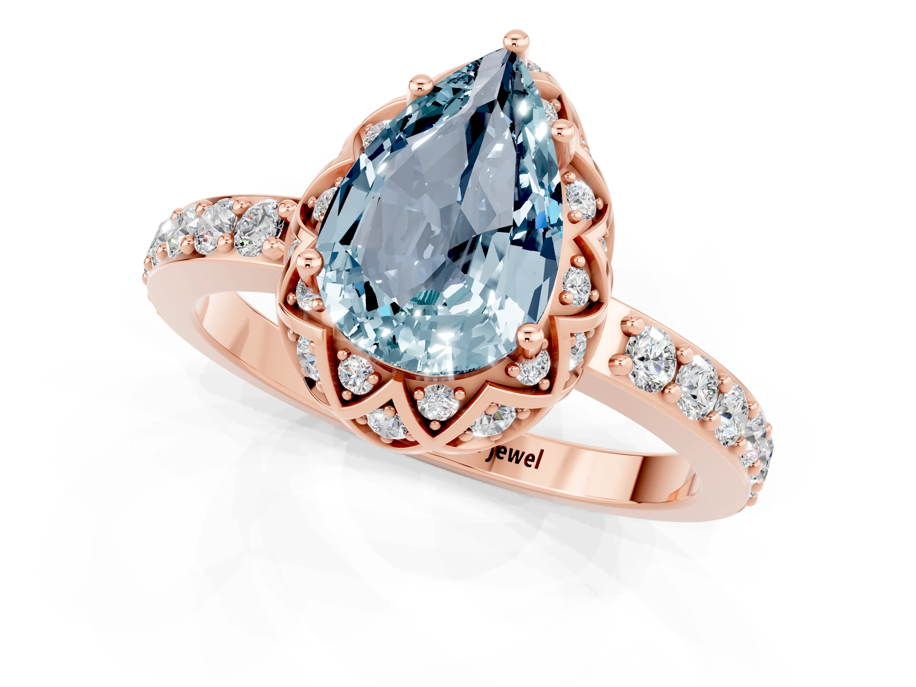Rose gold Pear Cut Diamond Solitaire Ring with Shared Prong Pavé Band_1