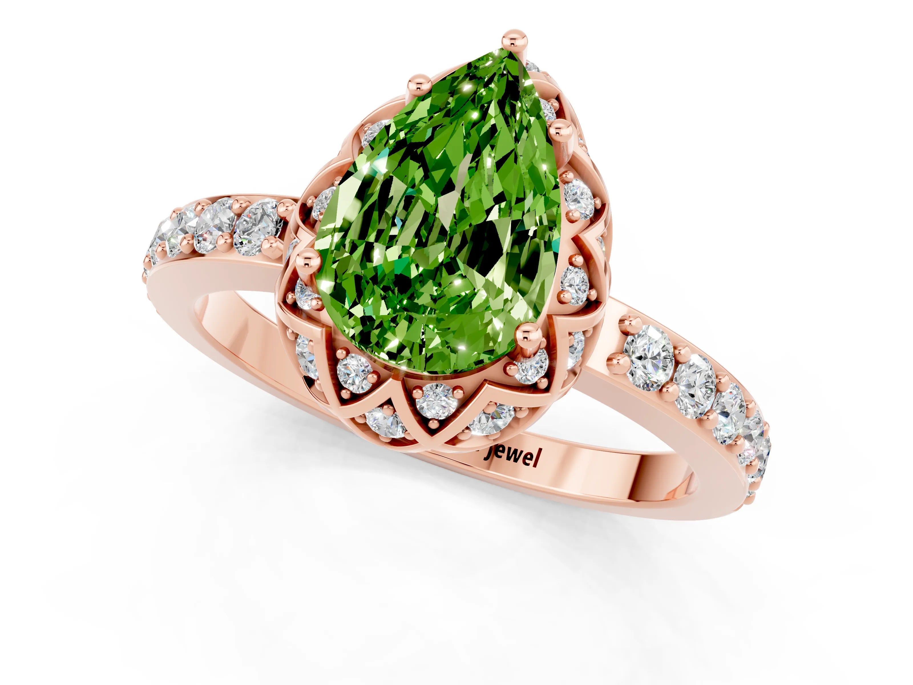 Rose gold Pear Cut Diamond Solitaire Ring with Shared Prong Pavé Band_1