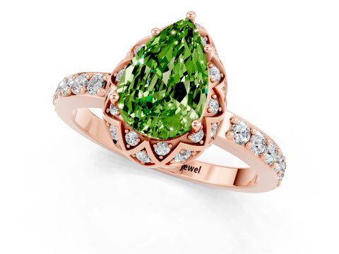 Rose gold Pear Cut Diamond Solitaire Ring with Shared Prong Pavé Band_1