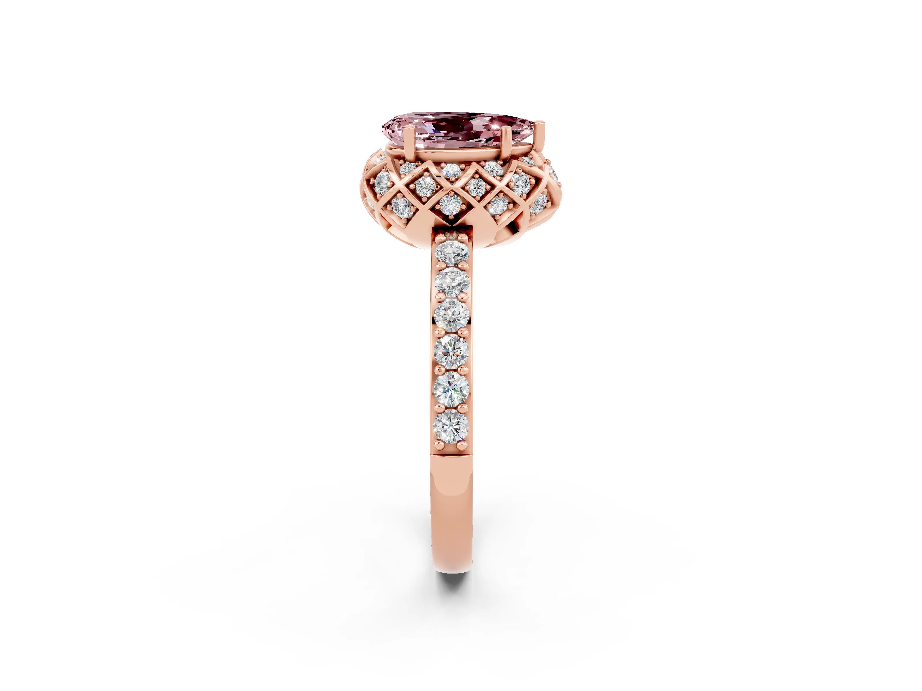 Rose gold Pear Cut Diamond Solitaire Ring with Shared Prong Pavé Band_2