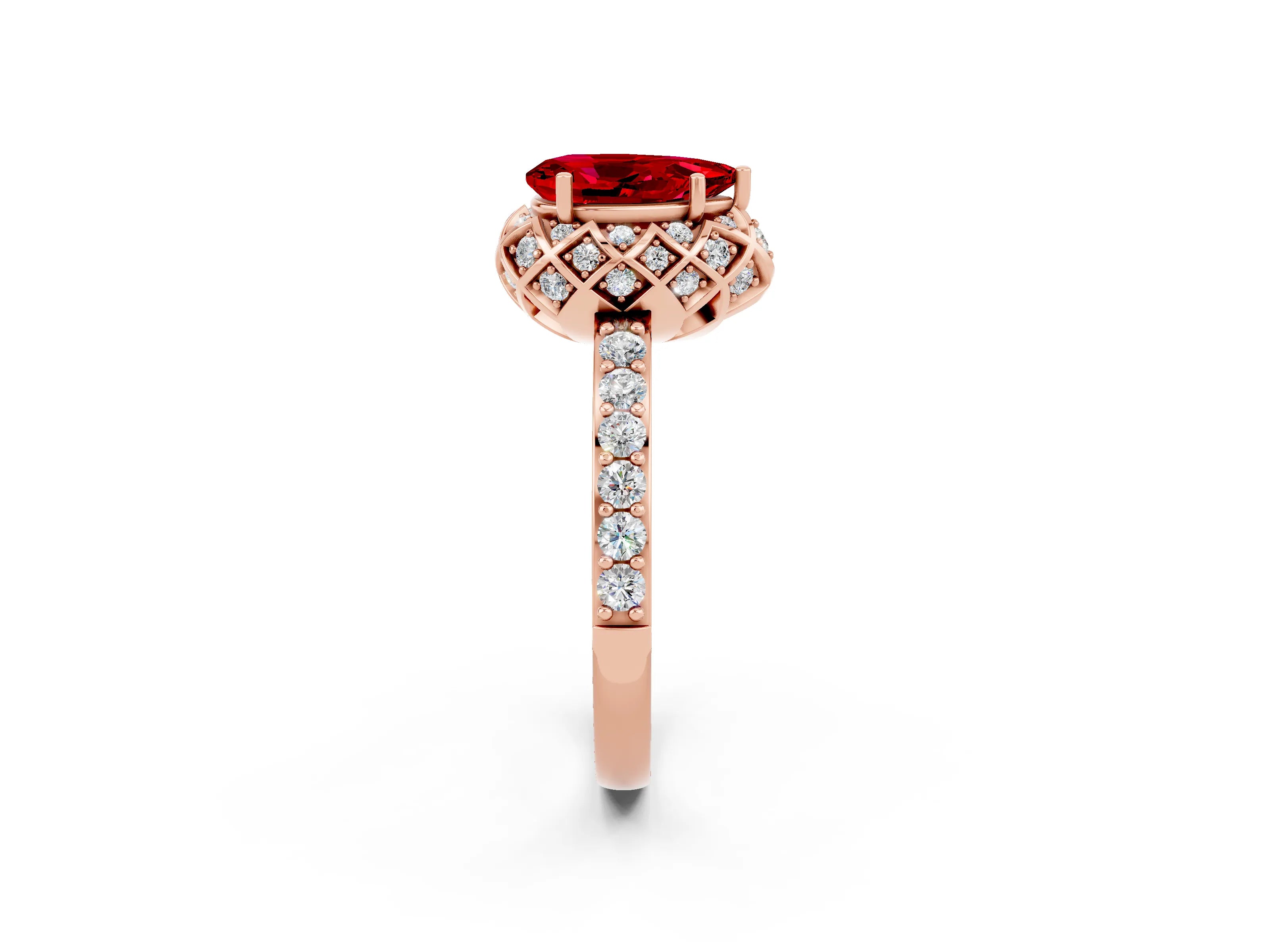 Rose gold Pear Cut Diamond Solitaire Ring with Shared Prong Pavé Band_2