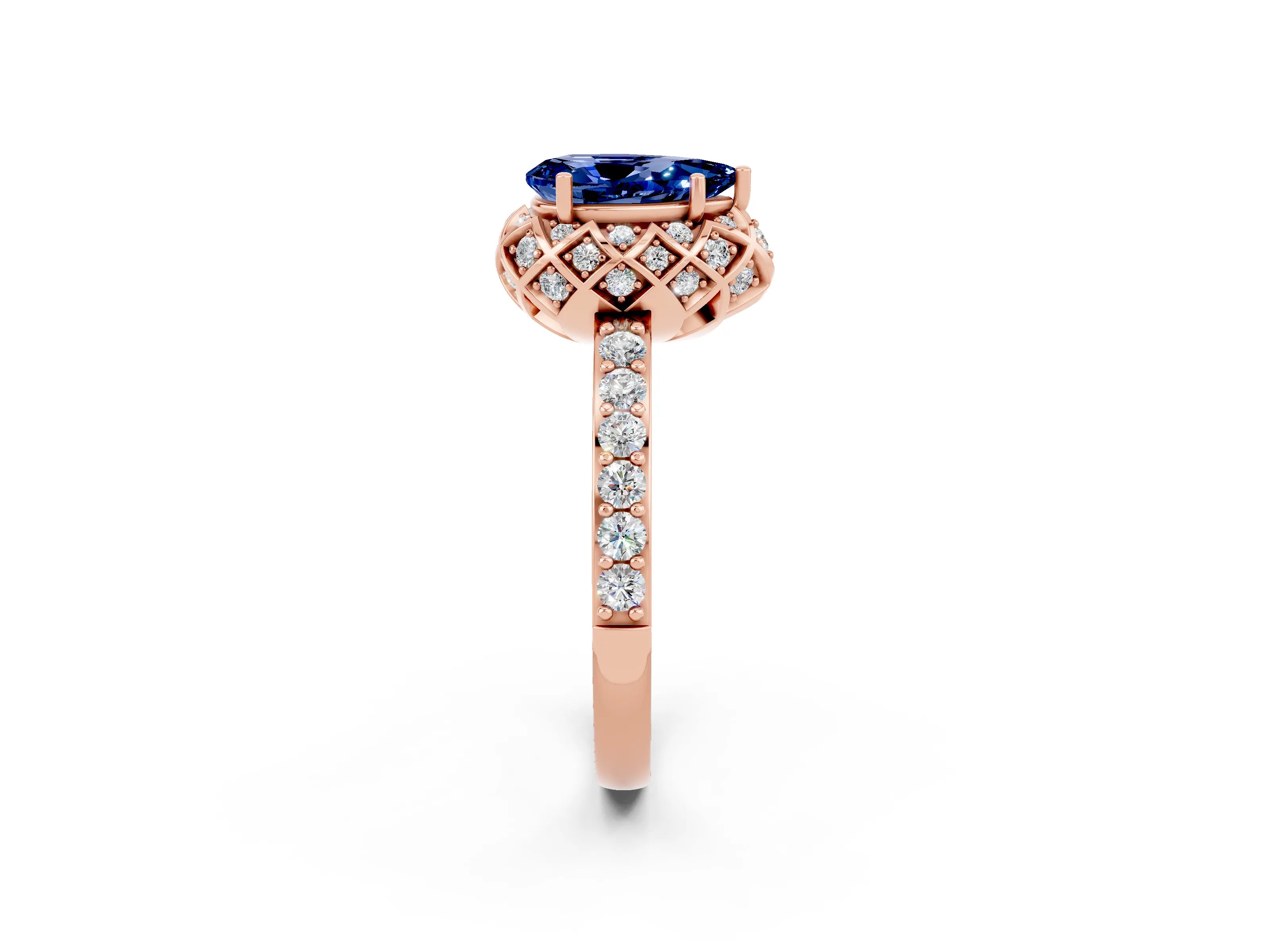 Rose gold Pear Cut Diamond Solitaire Ring with Shared Prong Pavé Band_2