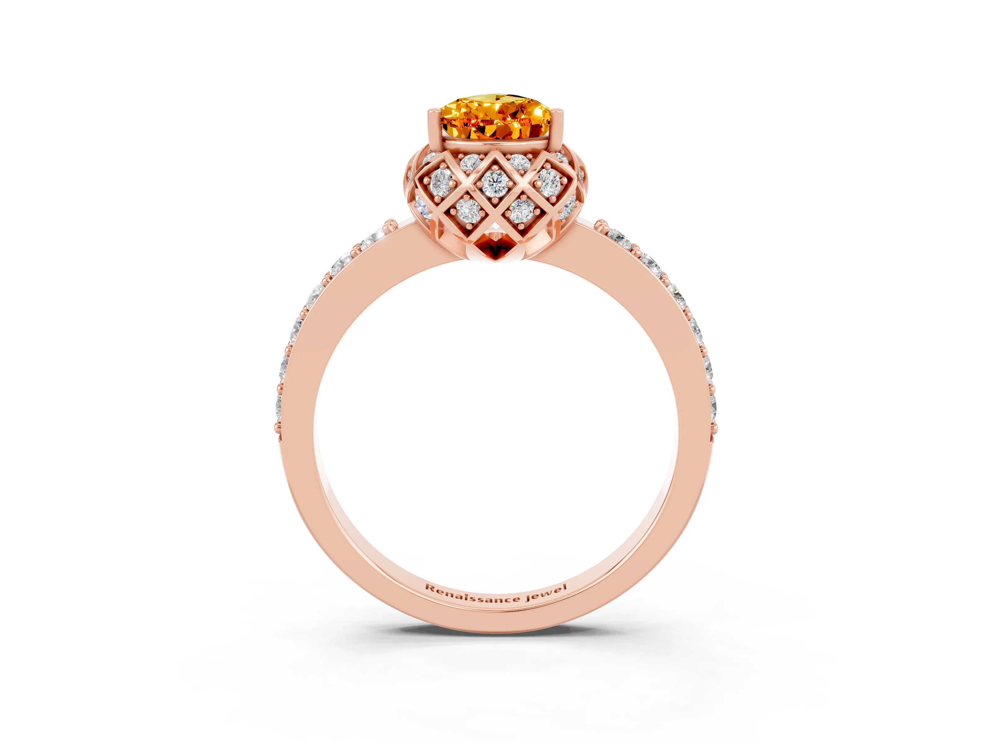 Rose gold Pear Cut Diamond Solitaire Ring with Shared Prong Pavé Band_3