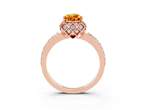 Rose gold Pear Cut Diamond Solitaire Ring with Shared Prong Pavé Band_3