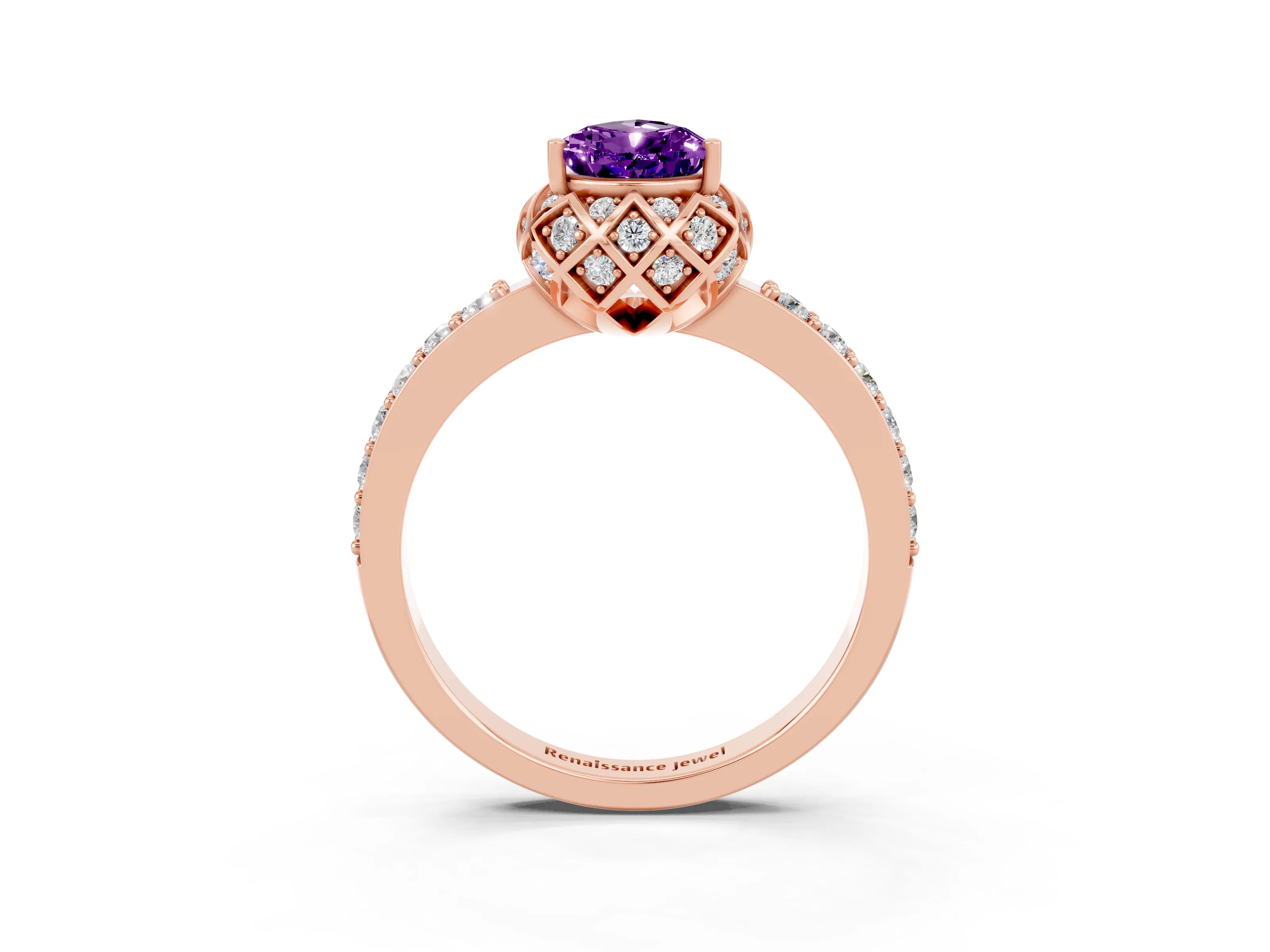 Rose gold Pear Cut Diamond Solitaire Ring with Shared Prong Pavé Band_3