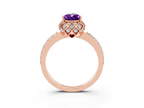 Rose gold Pear Cut Diamond Solitaire Ring with Shared Prong Pavé Band_3