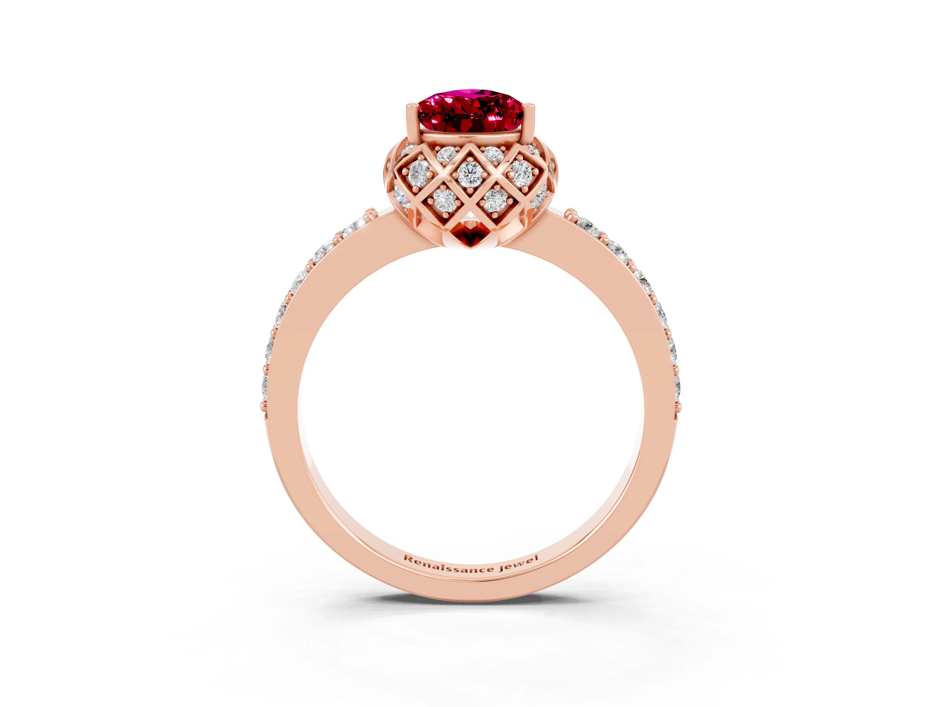 Rose gold Pear Cut Diamond Solitaire Ring with Shared Prong Pavé Band_3