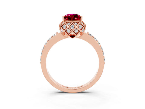 Rose gold Pear Cut Diamond Solitaire Ring with Shared Prong Pavé Band_3