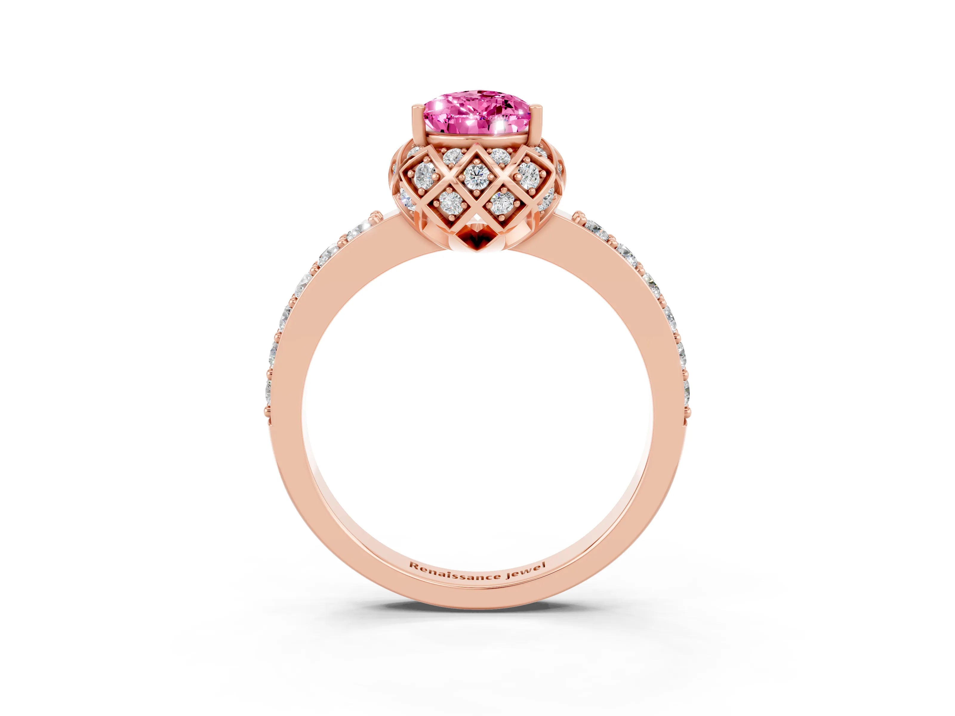 Rose gold Pear Cut Diamond Solitaire Ring with Shared Prong Pavé Band_3