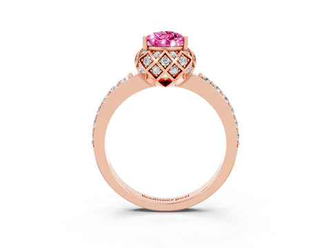 Rose gold Pear Cut Diamond Solitaire Ring with Shared Prong Pavé Band_3