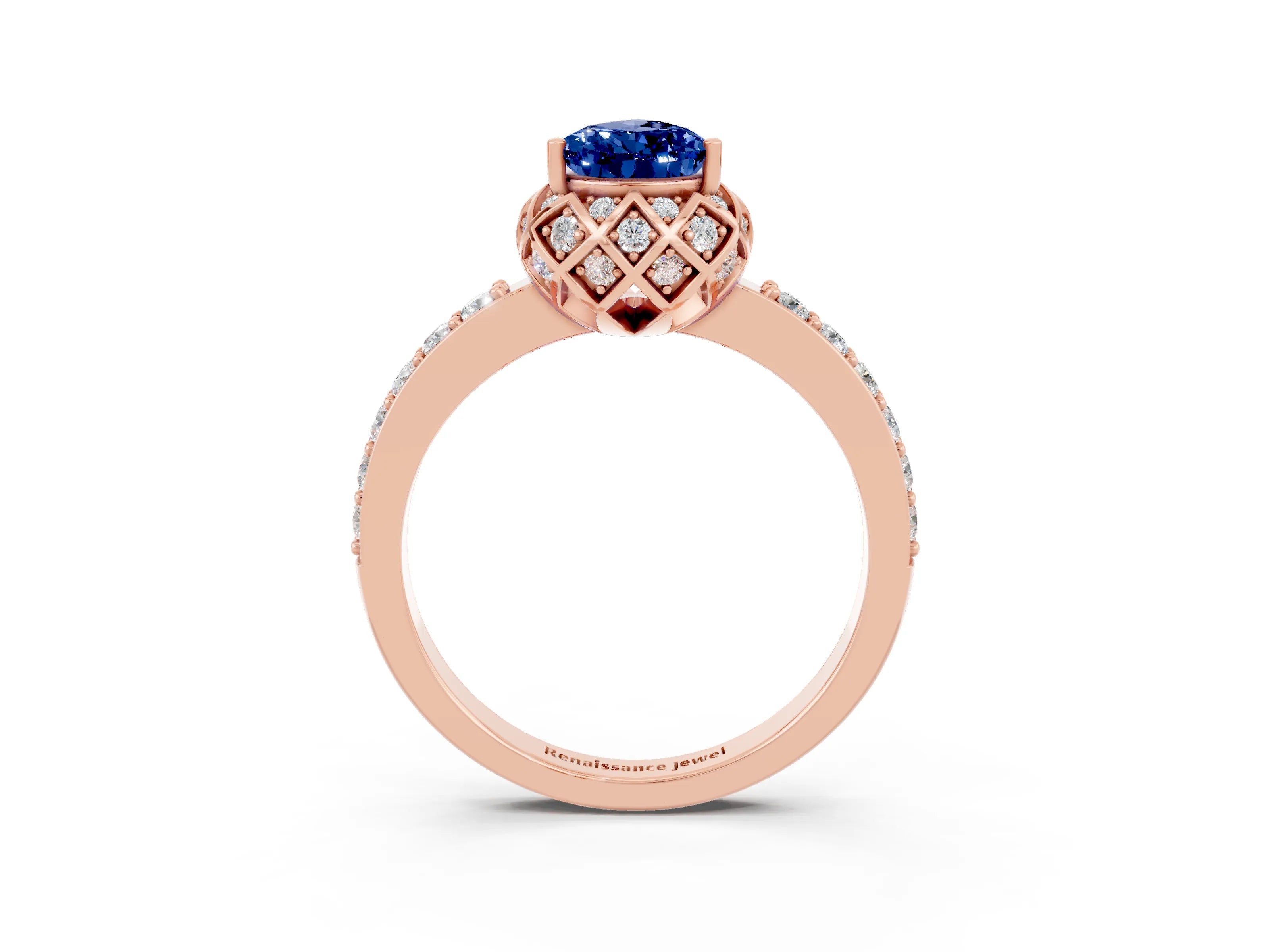 Rose gold Pear Cut Diamond Solitaire Ring with Shared Prong Pavé Band_3