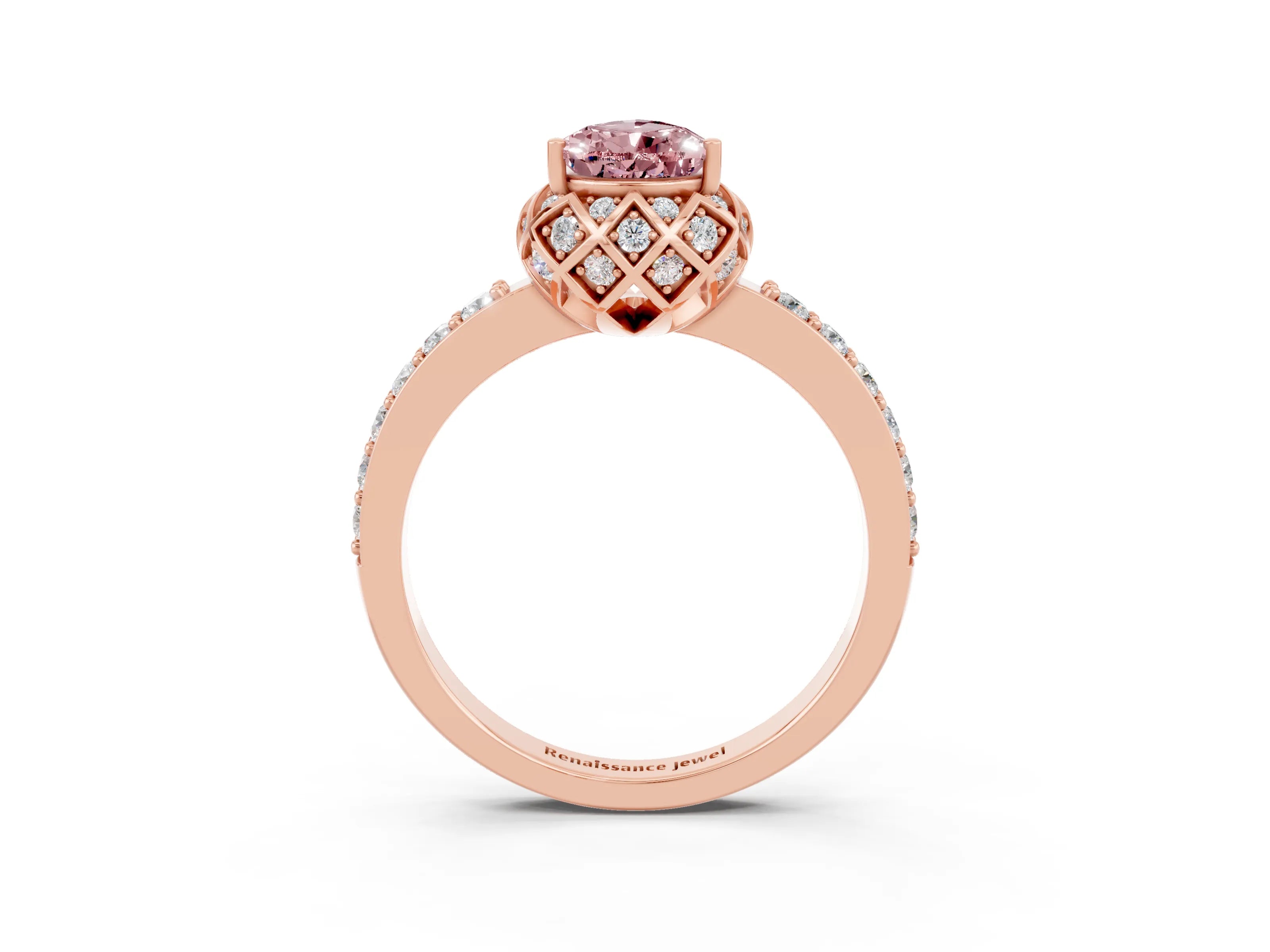 Rose gold Pear Cut Diamond Solitaire Ring with Shared Prong Pavé Band_3