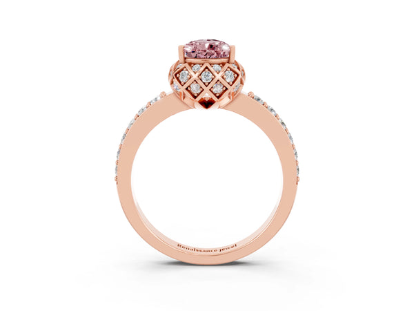Rose gold Pear Cut Diamond Solitaire Ring with Shared Prong Pavé Band
