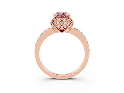 Rose gold Pear Cut Diamond Solitaire Ring with Shared Prong Pavé Band_3