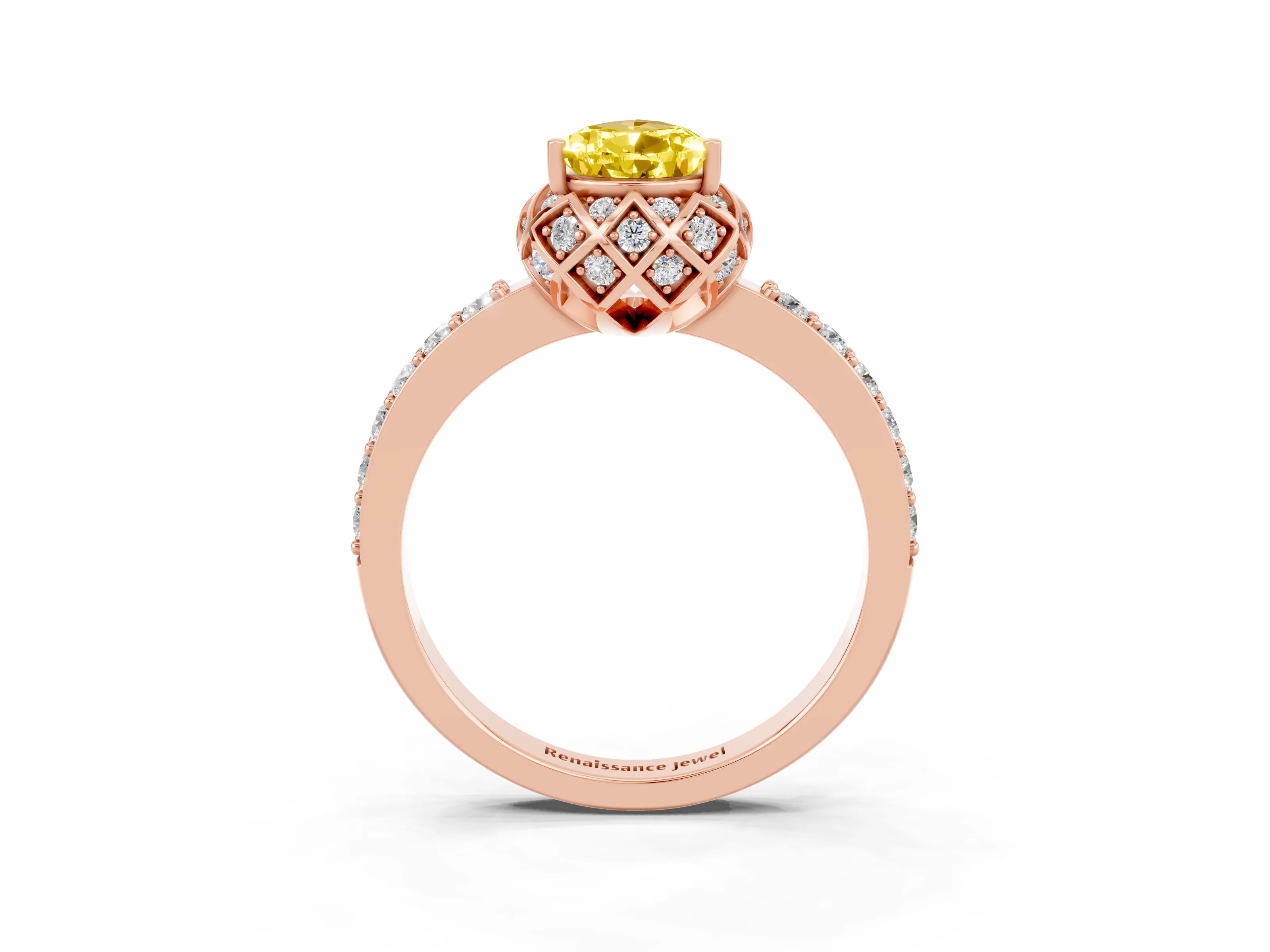 Rose gold Pear Cut Diamond Solitaire Ring with Shared Prong Pavé Band_3