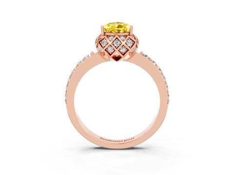 Rose gold Pear Cut Diamond Solitaire Ring with Shared Prong Pavé Band_3