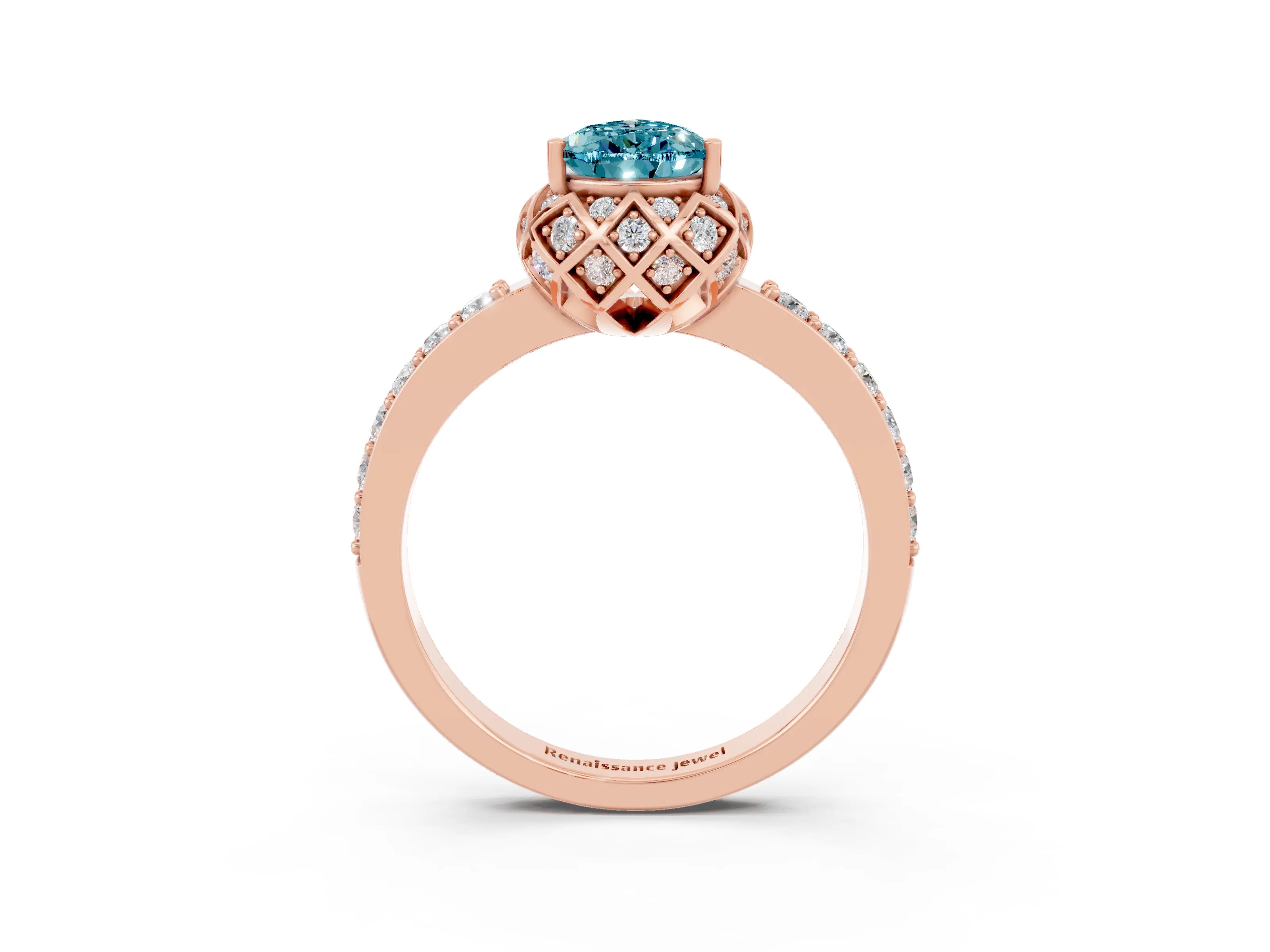 Rose gold Pear Cut Diamond Solitaire Ring with Shared Prong Pavé Band_3