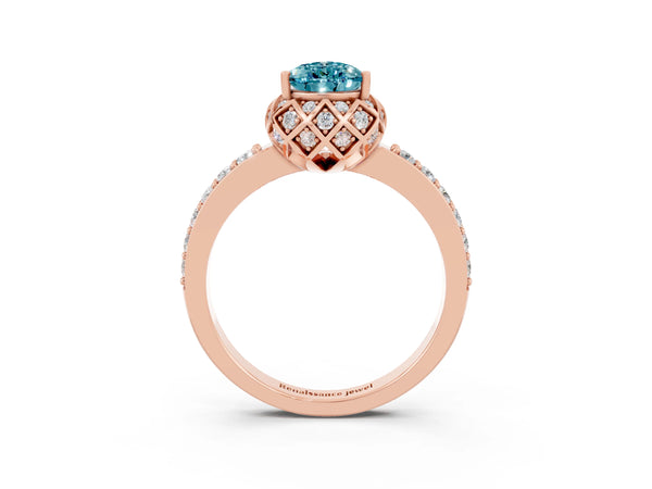 Rose gold Pear Cut Diamond Solitaire Ring with Shared Prong Pavé Band