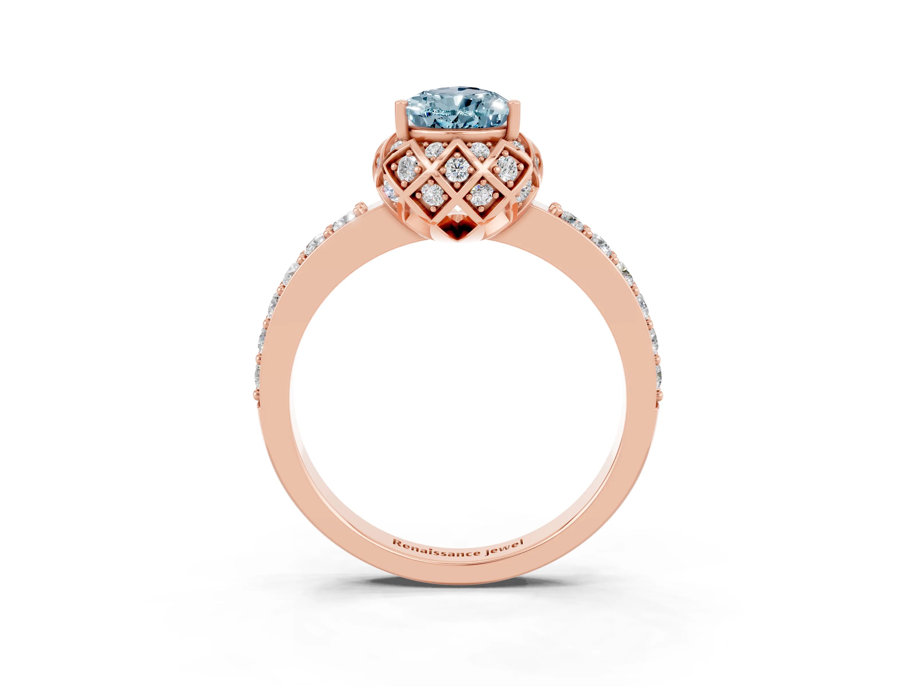 Rose gold Pear Cut Diamond Solitaire Ring with Shared Prong Pavé Band_3