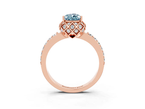 Rose gold Pear Cut Diamond Solitaire Ring with Shared Prong Pavé Band_3
