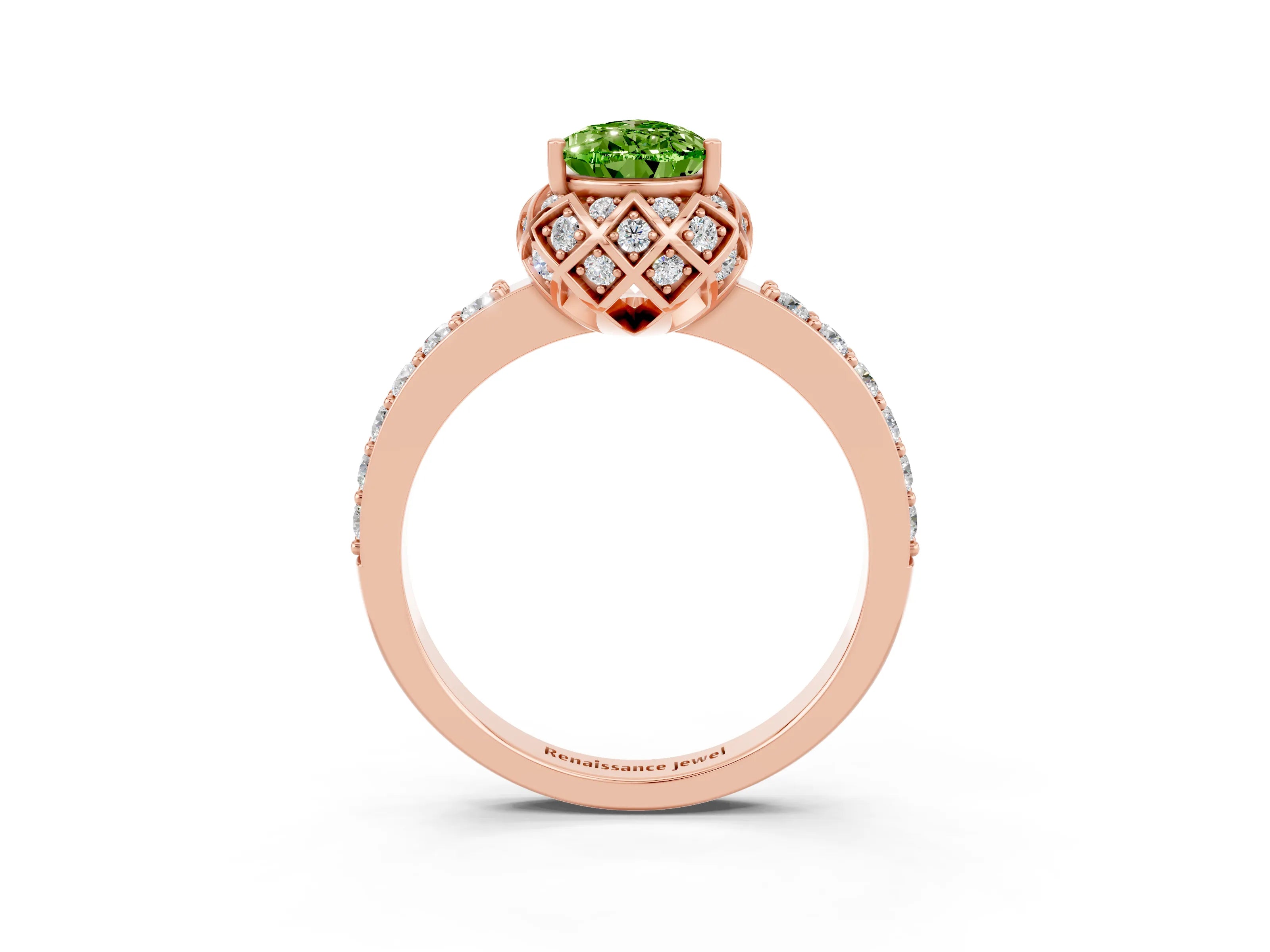Rose gold Pear Cut Diamond Solitaire Ring with Shared Prong Pavé Band_3