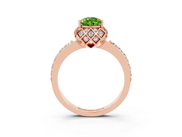 Rose gold Pear Cut Diamond Solitaire Ring with Shared Prong Pavé Band