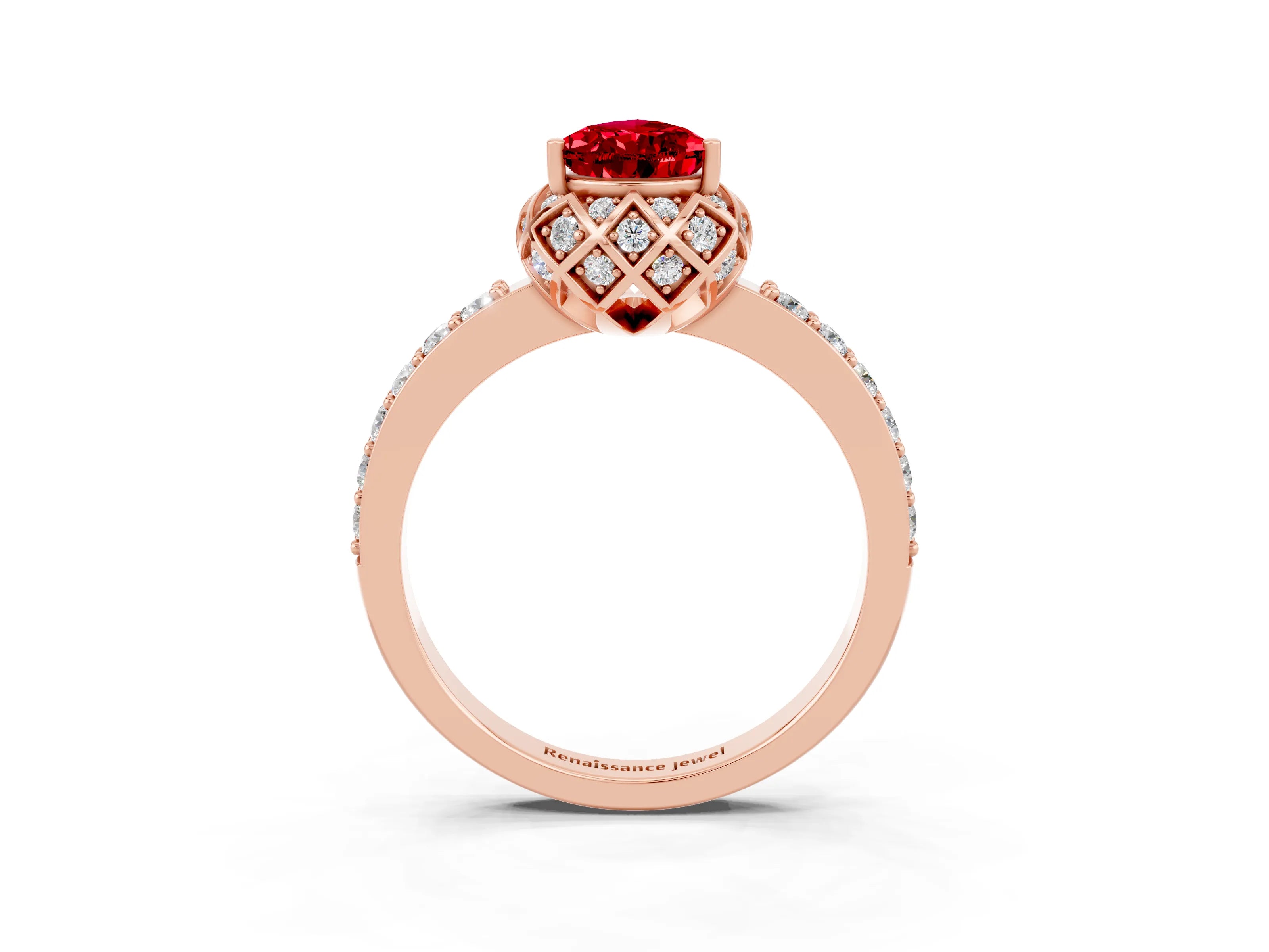 Rose gold Pear Cut Diamond Solitaire Ring with Shared Prong Pavé Band_3