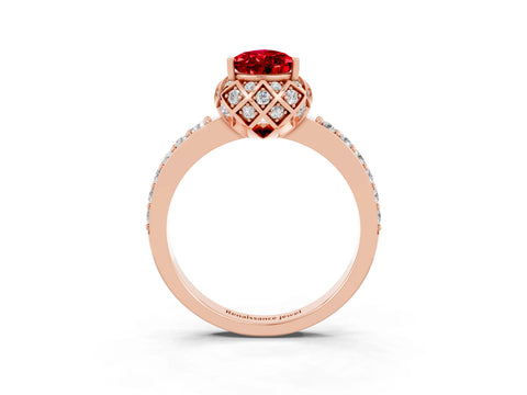 Rose gold Pear Cut Diamond Solitaire Ring with Shared Prong Pavé Band_3