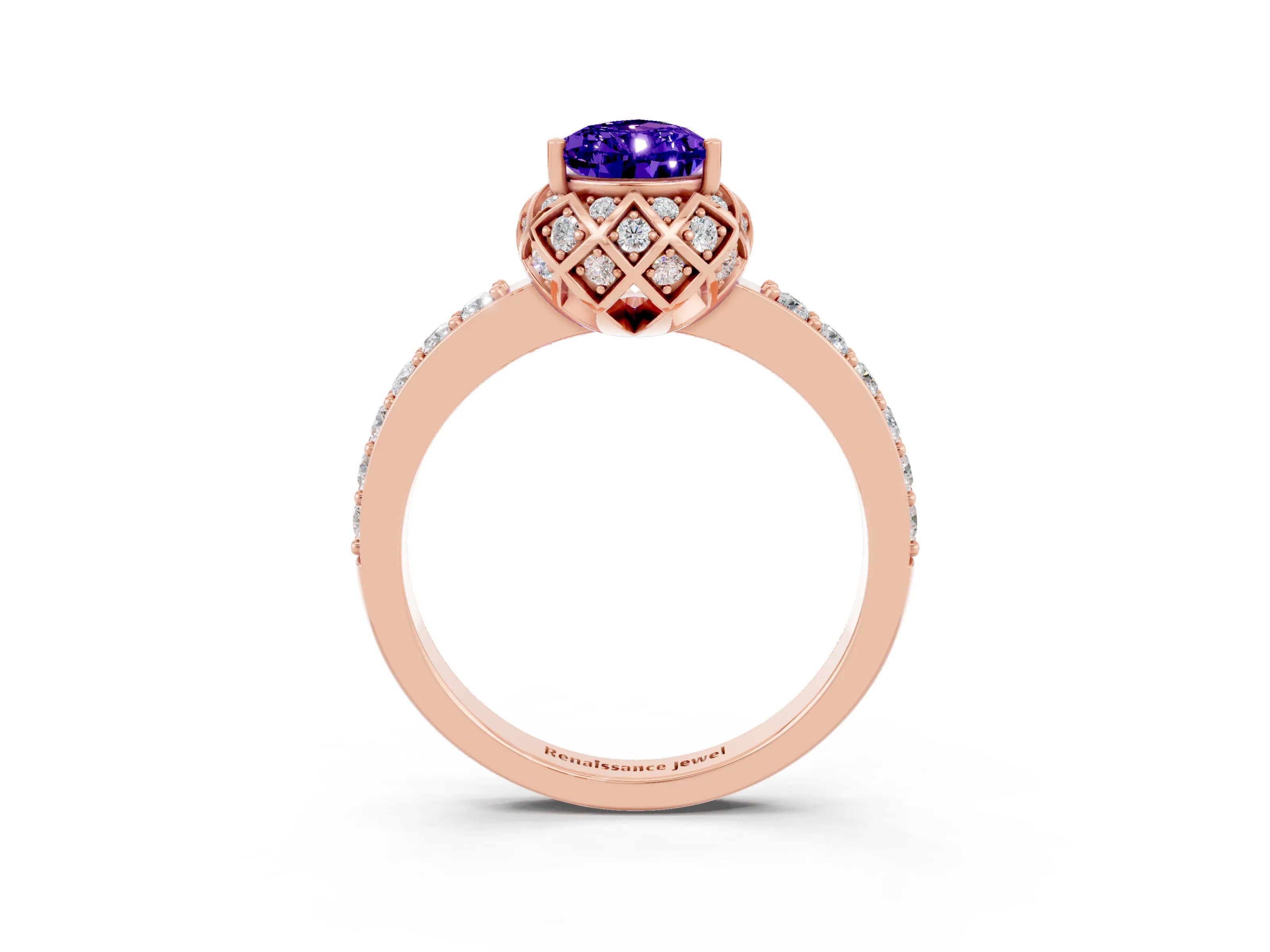 Rose gold Pear Cut Diamond Solitaire Ring with Shared Prong Pavé Band_3