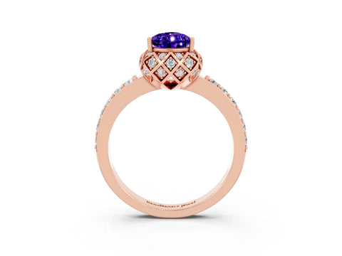 Rose gold Pear Cut Diamond Solitaire Ring with Shared Prong Pavé Band_3