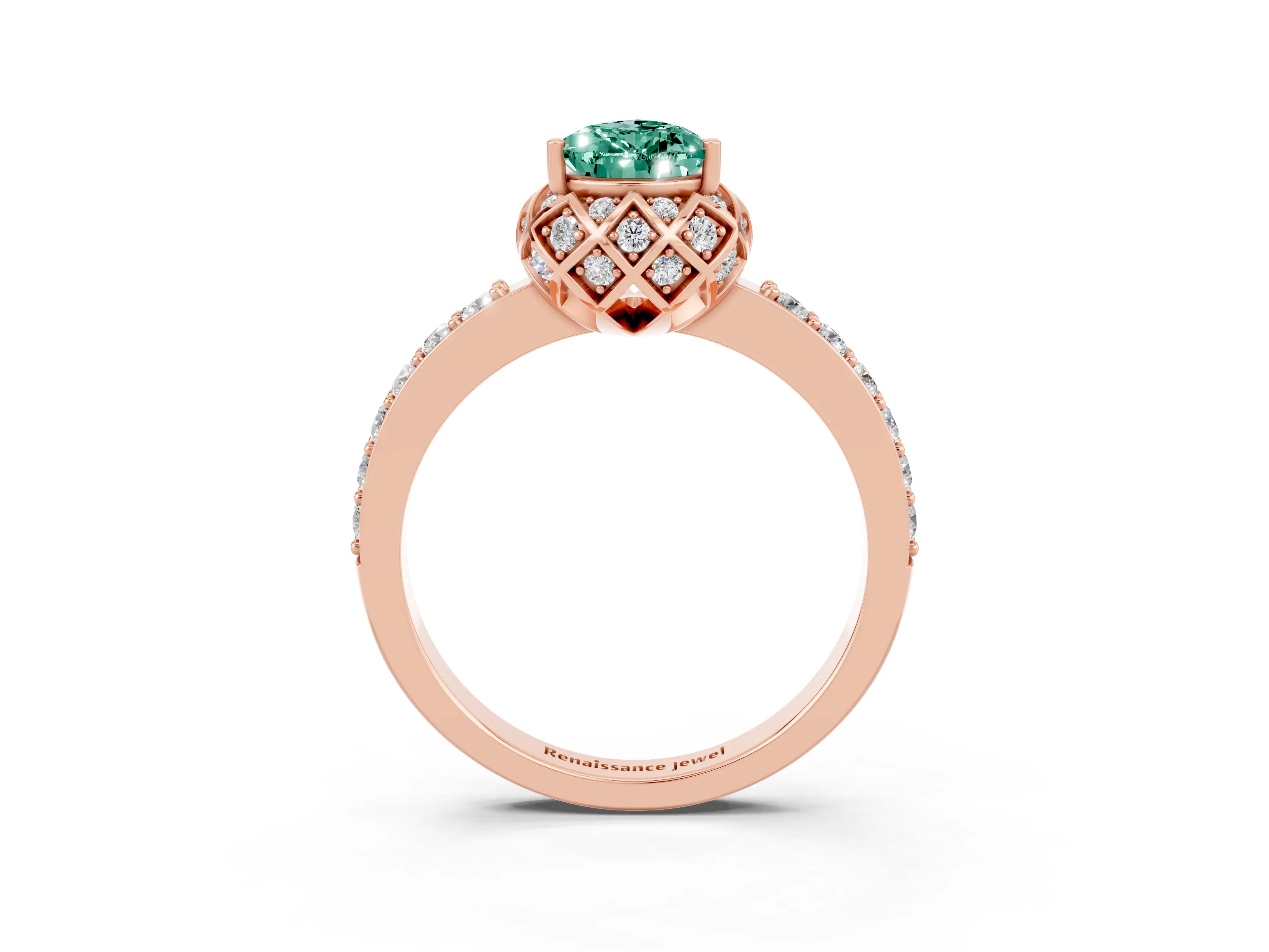 Rose gold Pear Cut Diamond Solitaire Ring with Shared Prong Pavé Band_3