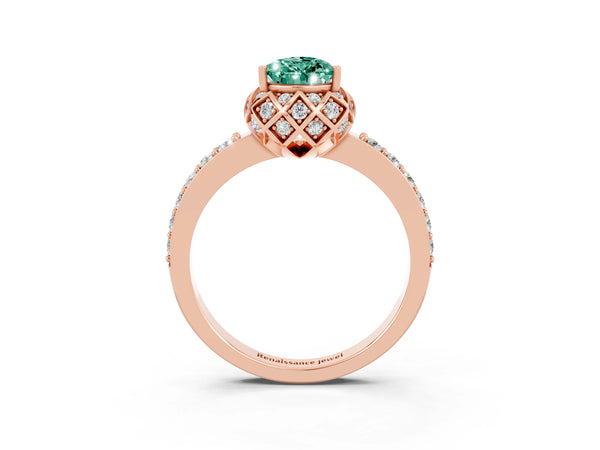 Rose gold Pear Cut Diamond Solitaire Ring with Shared Prong Pavé Band